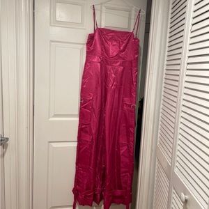 PINK WIDE LEG CARGO JUMPSUIT
